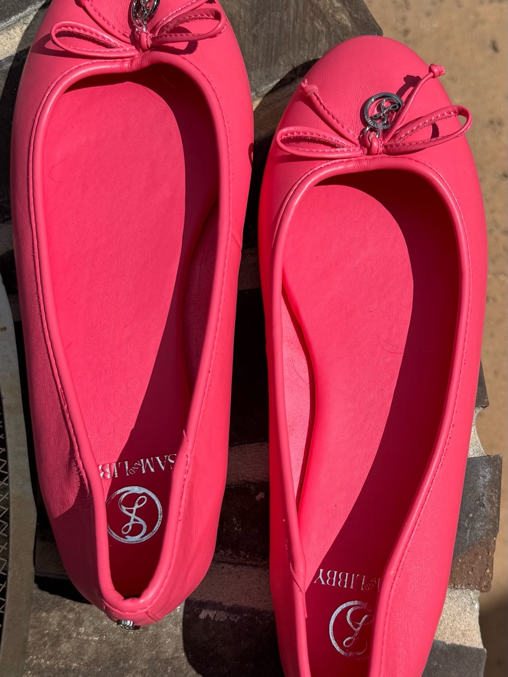 Sam & Libby Coral Pink Ballet Flats with Bow Accent